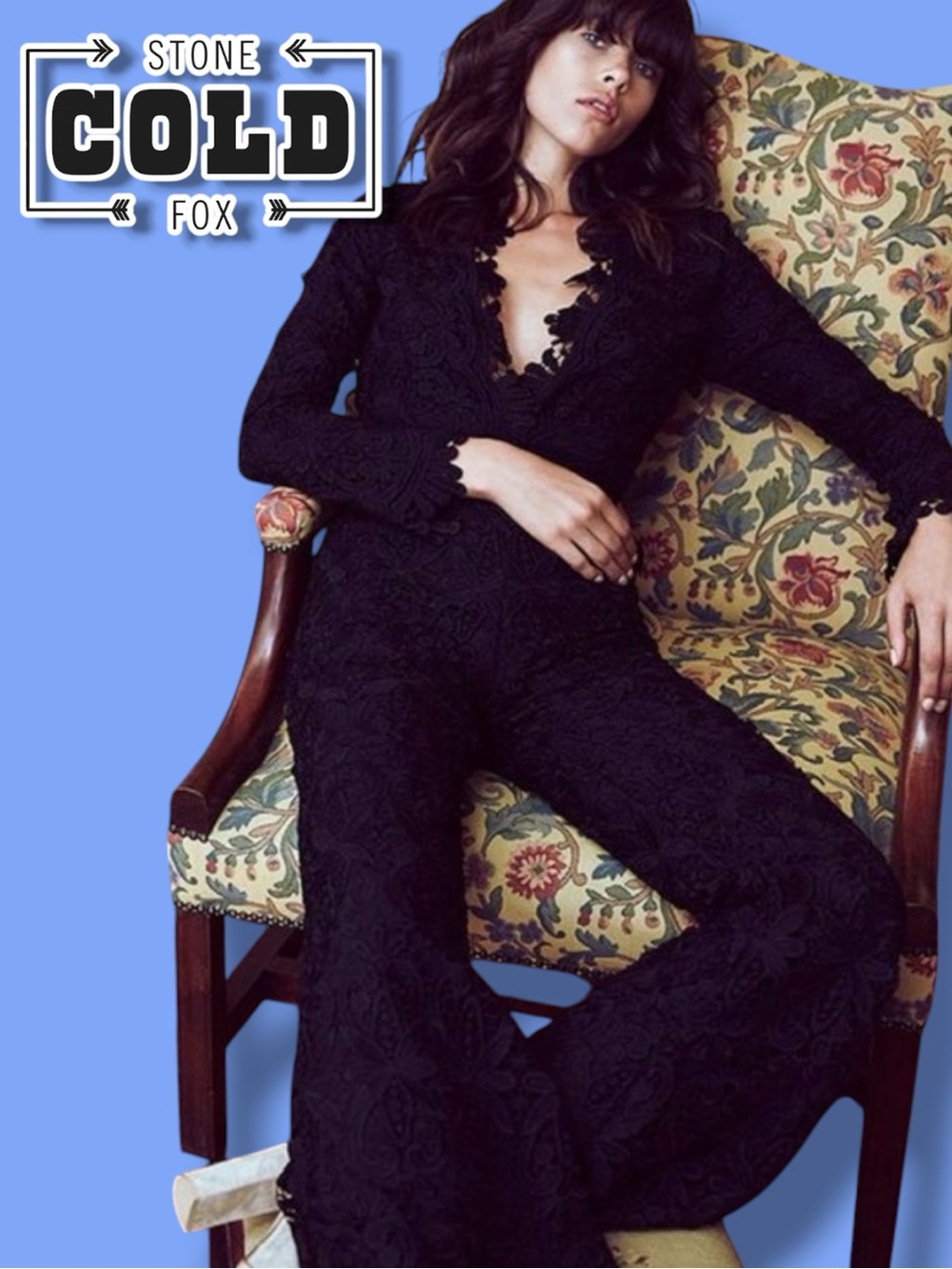 Imperfect Stone Cold Fox Crotchet Long Sleeve Jumpsuit in Black. Size XS/1